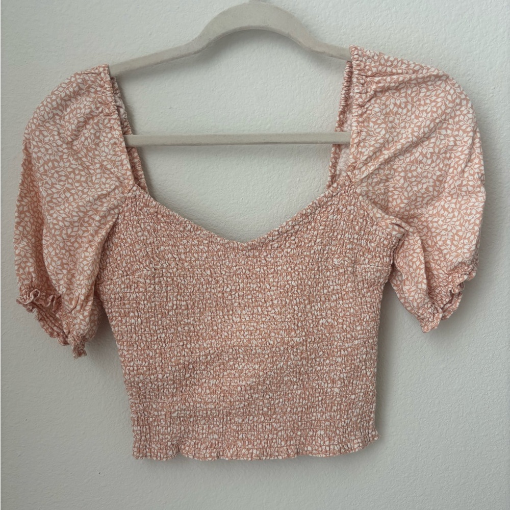 Abercrombie & Fitch Pink Puff Sleeve Smocked Blouse
